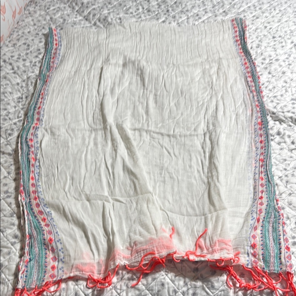 White American Eagle sheer scarf with Colorful Trim
